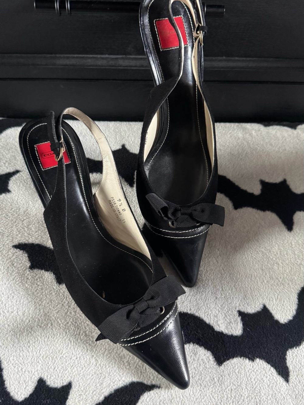 Coach Black Pointed Toe Slingback Pumps with Bow - Picture 1 of 6